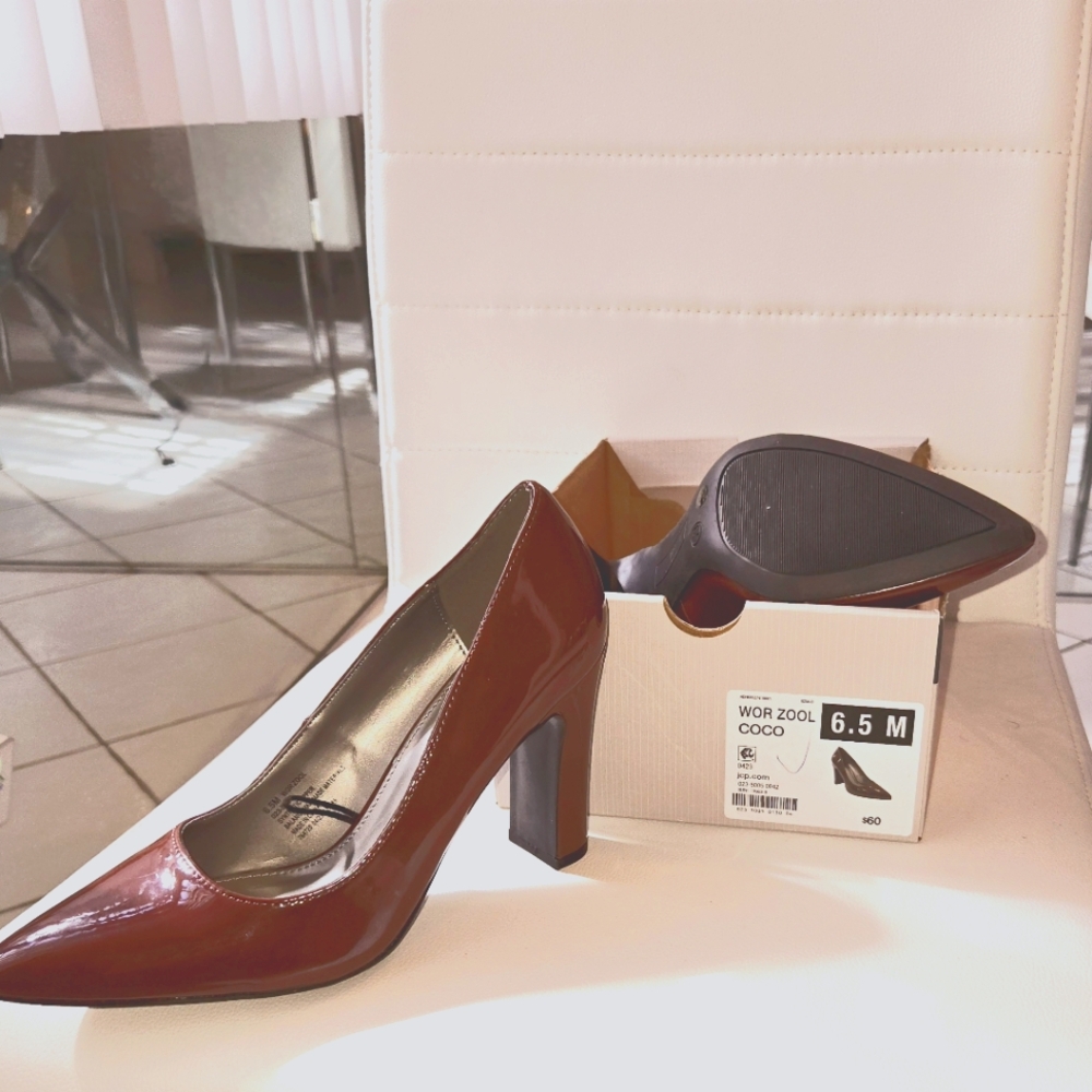 Chocolate Brown Patten Leather High Heel